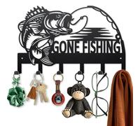MAYJOYDIY GONE FISHING Crochets à Clés en Métal 25x40cm Crochets Muraux pour Canne à Pêche en Mer Porte Clés pour Mur avec 6 crochets pour Cuisine Entrée Couloir Jardin Porte Porche