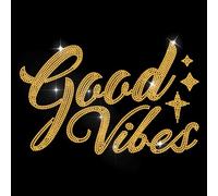 MAYJOYDIY Good Vibes Strass fer Sur Decal or Étoile Brillante Hotfix Transfert Autocollant Vibe Texte Patch Bling Vêtements Réparation Applique pour T-shirt Chapeau Veste Sac Bricolage Décor