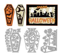 MAYJOYDIY Halloween Coffin Box Die Cuts Letters Spider Web Graves Embossing Template Haunted House Moon Bat Carbon Steel Cutting Stencils for Card Making DIY Scrapbooking Album Gift Decoration