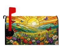 MAYJOYDIY Housse de boîte aux Lettres Papillon coloré Fleur Sauvage | couverture de boîte aux lettres 46x53cm, avec texture de verre teinté soleil plante, décoration pour extérieur jardin cour