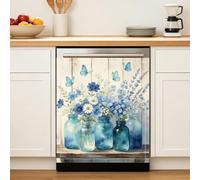 MAYJOYDIY Housse de Lave-Vaisselle à Motif Fleurs et Papillons Vase Bleu | Housse réfrigérateur réutilisable, décor panneau, couvercle bocal Mason, 58.5x66cm, marguerite lavande, réfrigérateur cuisine