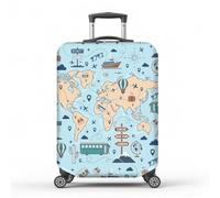 MAYJOYDIY Housse de Valise Carte du Monde Motif Itinéraires Aériens et Panneaux de Signalisation Élastique Anti Rayures Lavable Taille M (Convient aux Valises de 22"-25"/55-63cm D'Épaisseur)