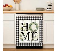 MAYJOYDIY Housse lave-vaisselle Feuilles eucalyptus Couvre-lave-vaisselle | Décalque réutilisable pour panneau avant de réfrigérateur, Housse de réfrigérateur à carreaux noir et blanc, 58.5x66cm