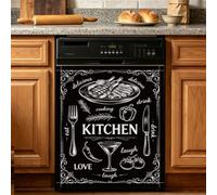 MAYJOYDIY Housse lave-vaisselle noire cuisine protection appareil | Décalque réutilisable pour panneau avant de réfrigérateur, housse décorative de réfrigérateur avec steak grillé, 58.5x66cm