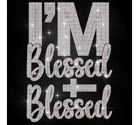 MAYJOYDIY Je Suis Béni Strass Fer Sur Hotfix Transfert Croix Béni Slogan Transfert de Chaleur Autocollant Signe Spirituel pour Chemise Sac Chapeau Veste Jeans Chaussures Bricolage