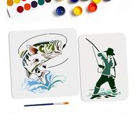 MAYJOYDIY Lot de 2 pochoirs de pêche pour homme - 30 x 30/29,7 x 21 cm - Pochoir avec pinceau - Pochoir de dessin pour projets de bricolage, artisanat, meubles, toile, décoration murale
