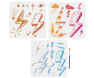 MAYJOYDIY Lot de 3 pochoirs pour dessin de nuage sombre, pluie, étoile, nature, tempête, 30 × 30 cm avec pinceau sur mur, bois, verre, tissu, papier