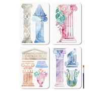 MAYJOYDIY Lot de 4 pochoirs en forme de colonne antique de Rome - Temple grec - Pochoirs pour peinture - 29,7 x 21 cm - Modèle de dessin avec pinceau pour mur, meubles, papier, toile, scrapbooking