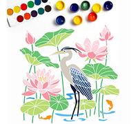 MAYJOYDIY Lot de 4 pochoirs muraux réutilisables en forme de fleur de lotus pour loisirs créatifs, bois, tissu, décoration d'intérieur - 56 x 55,4 cm