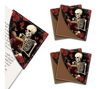 MAYJOYDIY Marque Page en Cuir Motif Squelette et Papillon Motif Rose Rouge Marque Page Carré Personnalisé Cadeau pour Femmes Hommes Étudiants Enseignants Amoureux de la Lecture