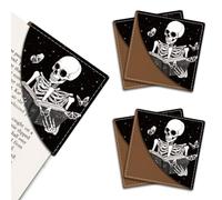 MAYJOYDIY Marque Page Squelette et Livre en Cuir Motif Papillon Blanc Marque Page D'Angle Carré Personnalisé Cadeau pour Femmes Hommes Étudiants Enseignants Amoureux de la Lecture