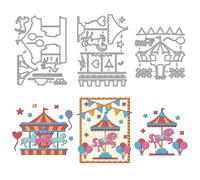MAYJOYDIY Matrices de Découpe en Métal Carrousel Drapeaux de Ballons de Carnaval Pochoirs Découpe de Gaufrage Étoiles de Cheval Découpe pour Scrapbooking Fête Album Photo Bricolage Artisanat en Papier