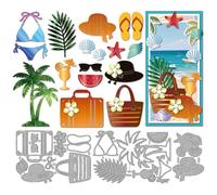 MAYJOYDIY Matrices de découpe en métal pour vacances à la plage, palmier, chapeau, coquillage, étoile de mer, pochoirs en acier au carbone, lunettes de soleil, fleurs pour loisirs créatifs