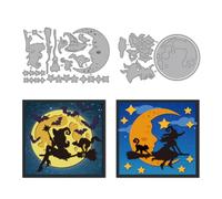 MAYJOYDIY Matrices de Découpe en Métal Sorcière Balai Volant Matrices de Découpe Lune Étoiles Chauves Souris Pochoir de Découpe pour Gaufrage Scrapbooking Papier Artisanal Carte D'Halloween de Cadeaux