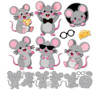 MAYJOYDIY Matrices de Découpe en Métal Souris Fromage Souris Lunettes de Soleil Pochoirs Animaux de Dessin Animé Mignons Gabarits de Gaufrage pour Création de Cartes Scrapbooking Album Décor