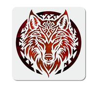 MAYJOYDIY Modèle de dessin loup, motif nœud celtique, 30 x 30 cm, pochoir réutilisable avec pinceau pour bois, tissu, mur, fenêtre, papier, décoration de la maison