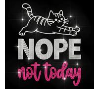 MAYJOYDIY Non Pas Aujourd'Hui Autocollant Thermocollant Strass Motif Chat Transfert Thermique Brillant pour Réparation de Vêtements T Shirts Chapeaux Vestes Sacs Décoration DIY