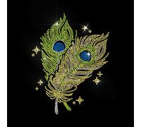 MAYJOYDIY Plumes de Paon Strass Fer Sur Transfert Hotfix Décalque Plume d'oiseau Transparent Bling DIY Patch Réparation de Vêtements Hot Fix Applique pour T Shirt Veste Sac Jeans Artisanat