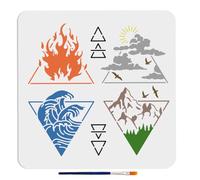 MAYJOYDIY Pochoir à quatre éléments avec pinceau triangulaire, motif alchimique, pour travaux manuels, fenêtre, bois, toile, tissu, mur, meubles - 30 x 29 cm