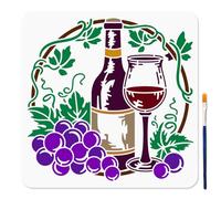 MAYJOYDIY Pochoir à Vin de Raisin Pochoirs pour Verre à Vin Pochoirs en Plastique Réutilisable pour Bouteille 30x30cm avec Pinceau Modèles de Vignes pour L'Artisanat Sur Fenêtre Mur en Bois Décoration
