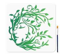 MAYJOYDIY Pochoir Arbre Femme Pochoirs Arbre de Vie avec Pinceau 30 × 30cm Art Feuilles de Vigne Visage Modèle de Dessin Réutilisable pour Artisanat Sur Fenêtre Bois Mur Décoration de la Maison