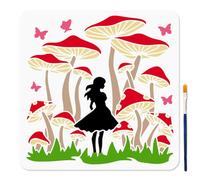 MAYJOYDIY Pochoir Champignon 30x30cm Papillon Maiden Modèle avec Pinceau Grand Champignon Forêt Modèle Réutilisable Prairie Plante Art Pochoir pour Bois Tissu Mur Fenêtre Bricolage Artisanat