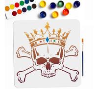 MAYJOYDIY Pochoir Couronne Crâne 30×30cm Grands Pochoirs Crâne Os Croisés pour Peinture avec Pinceau Réutilisables Squelette Effrayant Peinture Pochoirs pour Bois Toile Papier Tissu Décoration Murale