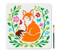 MAYJOYDIY Pochoir D'Artisanat de Renard et de Fleurs 30x30cm Réutilisable Motif de Renard Modèle de Pétales de Papillon Pochoir avec Pinceau pour Mur Meubles Papier Toile Scrapbooking Décoration