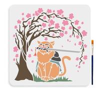 MAYJOYDIY Pochoir de Chat Pochoir de Peinture Fleurs de Cerisier 30×30cm Réutilisable Modèle de dessin Katana Flower avec Pinceau pour L'Artisanat Sur Fenêtre Mur en Bois Tissu Décoration
