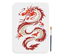 MAYJOYDIY Pochoir de Dragon 29.7× 21cm Grands Pochoirs de Dragon Médiévaux avec Pinceau Modèle de Dragon Chinois Ancien Réutilisable pour les Projets D'Artisanat de Bricolage de Mur de Tissu de Toile