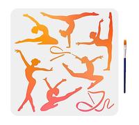 MAYJOYDIY Pochoir de gymnastique artistique 30 x 29 cm avec pinceau réutilisable et élégant pour décoration murale ou fenêtre