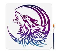 MAYJOYDIY Pochoir de Loup Pochoir pour Peinture Lune de Loup 30×30cm avec Pinceau Modèle de Dessin Loup Hurlant de Animal pour Mur en Bois Fenêtre Bricolage Artisanat Décoration de la Maison