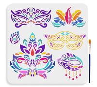 MAYJOYDIY Pochoir de Masque de Mardi Gras 30 × 30cm Grand Pochoir de Masque de Mascarade Modèles de Dessin de Masque de Carnaval avec Pinceau pour Bricolage Artisanat Robe de Fête Décoration