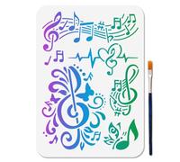 MAYJOYDIY Pochoir de Notes de Musique 29.7×21cm avec Pinceau Pochoir de Note Pentatonique Modèle D'Art de Thème Musical pour Peinture Sur Fenêtre en Bois Projet de Bricolage