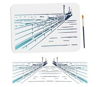 MAYJOYDIY Pochoir de Paysage de Plage Motifs D'Épissage 29.7 × 21cm Grands Pochoirs de Pont Océanique avec Pinceau Paysage de Mer D'Été Modèles pour Bois Toile Papier Tissu Mur Verre