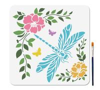 MAYJOYDIY Pochoir de Peinture Fleur de Libellule 30×30cm Pochoir D'Insecte Papillon Modèle de Dessin Feuille de Vigne avec Pinceau pour Peinture Sur Bois Bricolage Artisanat Toile Murale