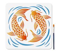 MAYJOYDIY Pochoir de Peinture Koi avec Pinceau 30×30cm Pochoir de Poisson Chanceux et Chanceux Modèle de Dessin en Plastique Réutilisable pour Fenêtre en Bois Album Photo de Bricolage