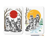 MAYJOYDIY Pochoir de Peinture « Meute de Loups » (2 style) Motif Forêt Lunaire en PET Ajouré 29.7x21cm pour Scrapbooking Album Photo Décoration Intérieure et Loisirs Créatifs
