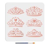MAYJOYDIY Pochoir de Princesse Couronne 30×30cm Pochoir de Peinture Orné Diadème avec Pinceau Modèle de dessin Femme Reine Gemmes Couronne pour L'Artisanat Sur Fenêtre Mur en Bois Tissu Décoration