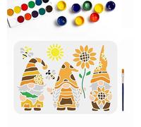 MAYJOYDIY Pochoir de Tournesol nain 29.7×21cm Pochoir pour Peinture trois nains Modèle de dessin soleil avec pinceau pour L'Artisanat Sur Fenêtre Mur en Bois Tissu Décoration