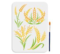 MAYJOYDIY Pochoir D'Herbe de Blé de Taille A4 29.7x21cm Modèle de Peinture Réutilisable avec Pinceau Modèle de Motif de Blé Botanique pour Peinture Murale Décoration de Maison Bricolage