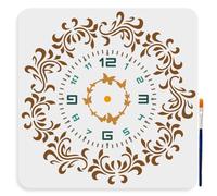 MAYJOYDIY Pochoir D'Horloge Florale 30 × 30cm Grand Modèle de Pochoir D'Horloge à Fleurs avec Pinceau Pochoir Papillon D'Horloge Orné Vintage pour Peinture Sur Meubles Bois Toile Papier Mur