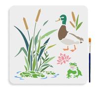 MAYJOYDIY Pochoir en Forme de Quenouille Canard Grenouille 30x30cm Feuilles de Lotus avec Pinceau Modèle de Dessin de Paysage de Marais et de Lac pour L'Artisanat L'Art Mural les Meubles le Bois