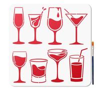 MAYJOYDIY Pochoir pour Verre à Cocktail Bouteille de Vin Pochoirs pour Peinture 30x30cm Boissons Dessins avec Pinceau pour Murs Meubles Papier Tissu Toile Scrapbooking Décoration