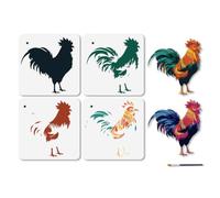 MAYJOYDIY Pochoir Réutilisable en Forme de Poule Plumes de Coq Couronne 4 x 30cm Motif Animaux de la Ferme pour Peinture Sur Bois Meubles Toile Papier Peint Décoration