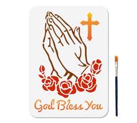 MAYJOYDIY Pochoir réutilisable format A4 en forme de croix de rose avec pinceau - 30 x 22 cm - Texte « God Bless You » - Pochoir réutilisable pour peinture sur fenêtre en bois - Projets de bricolage