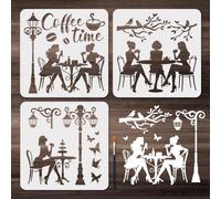 MAYJOYDIY Pochoir Réutilisable « Thé de L'Après Midi » (3cm) avec Pinceau pour la Décoration de Murs Meubles Toiles et Scrapbooking.