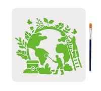 MAYJOYDIY Pochoir Terre Pochoirs pour Peinture Globe Protection Environnement Fleurs Plantes Papillon Modèle 30×30cm avec Pinceau Pochoirs Muraux Réutilisables pour Toile Décor de Sol