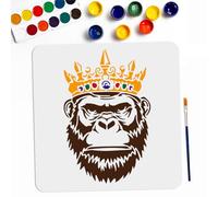MAYJOYDIY Pochoirs Couronne Orang Outan 30 × 30cm Grand Modèle de Chimpanzé avec Pinceau Réutilisable Roi Couronne Gorille Dessin Pochoir pour Cadeau Décor Bois Toile Sol Mur Meubles