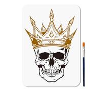 MAYJOYDIY Pochoirs Couronne Squelette Halloween 29.7x21cm Pochoir Peinture Crâne Roi avec Pinceau pour Peinture Artisanale Sur Bois Toile Décoration Murale Scrapbooking